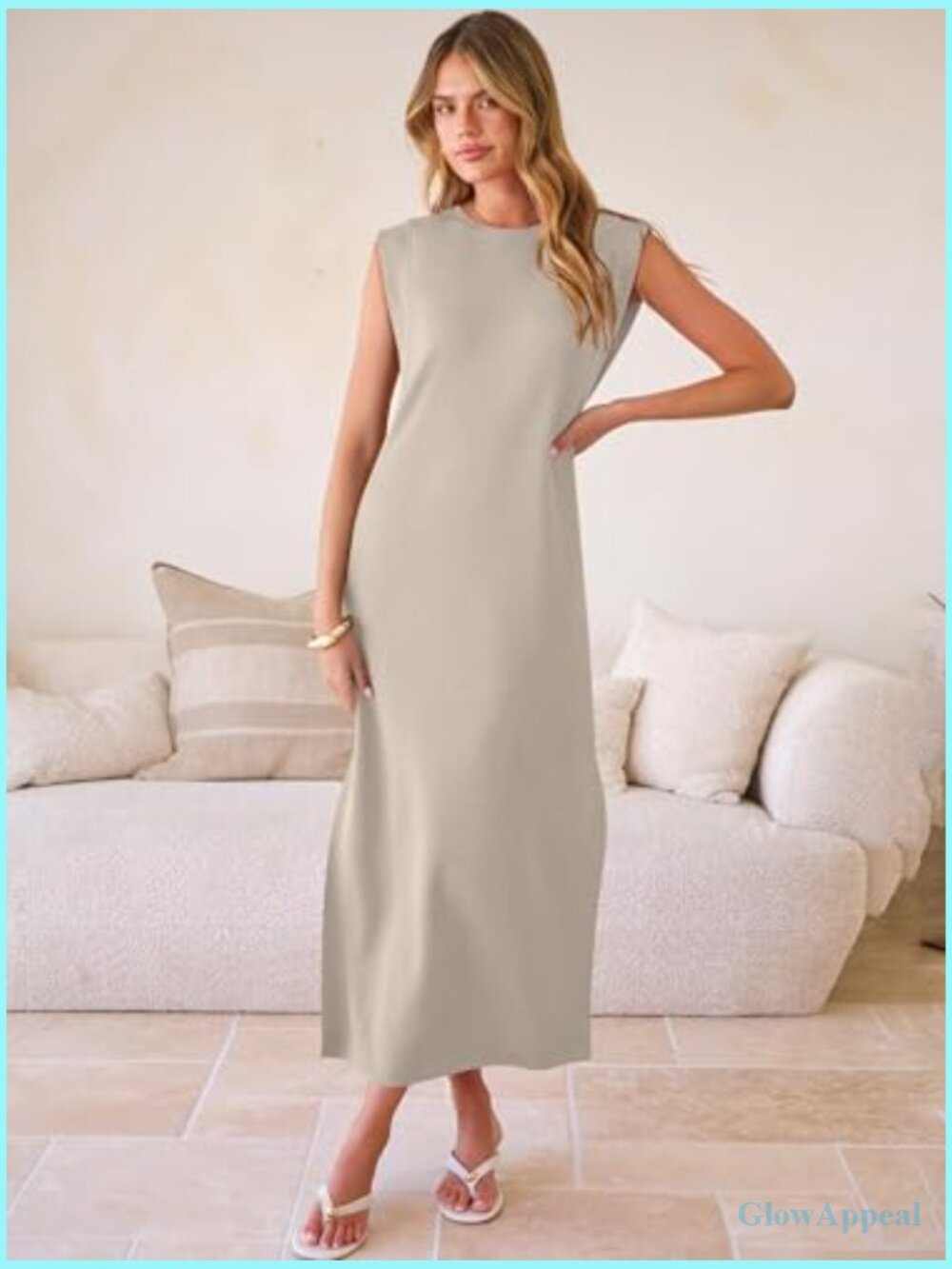 Casual Sleeveless Maxi Dress with Side Slit, Crewneck, Regular Fit, Travel & - Picture 5 of 7
